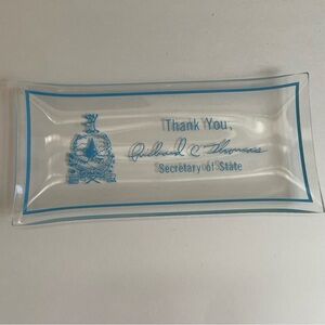 Vintage Vermont Secretary of State Richard C. Thomas Glass Trinket Dish 6”x3”